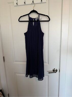 Elle Navy Textured Halter Midi Dress